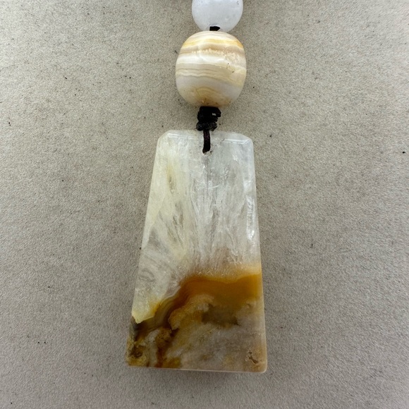 Coral Agate Pendant Necklace with White Jade and Crazy Lace on 2 Tone Faux Suede - Picture 3 of 11